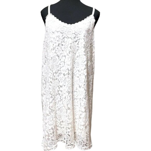 White Lace Lined Slip Dress Lacy Mini Dress Coastal Cowgirl Boho Fairy Size XL - Picture 1 of 13